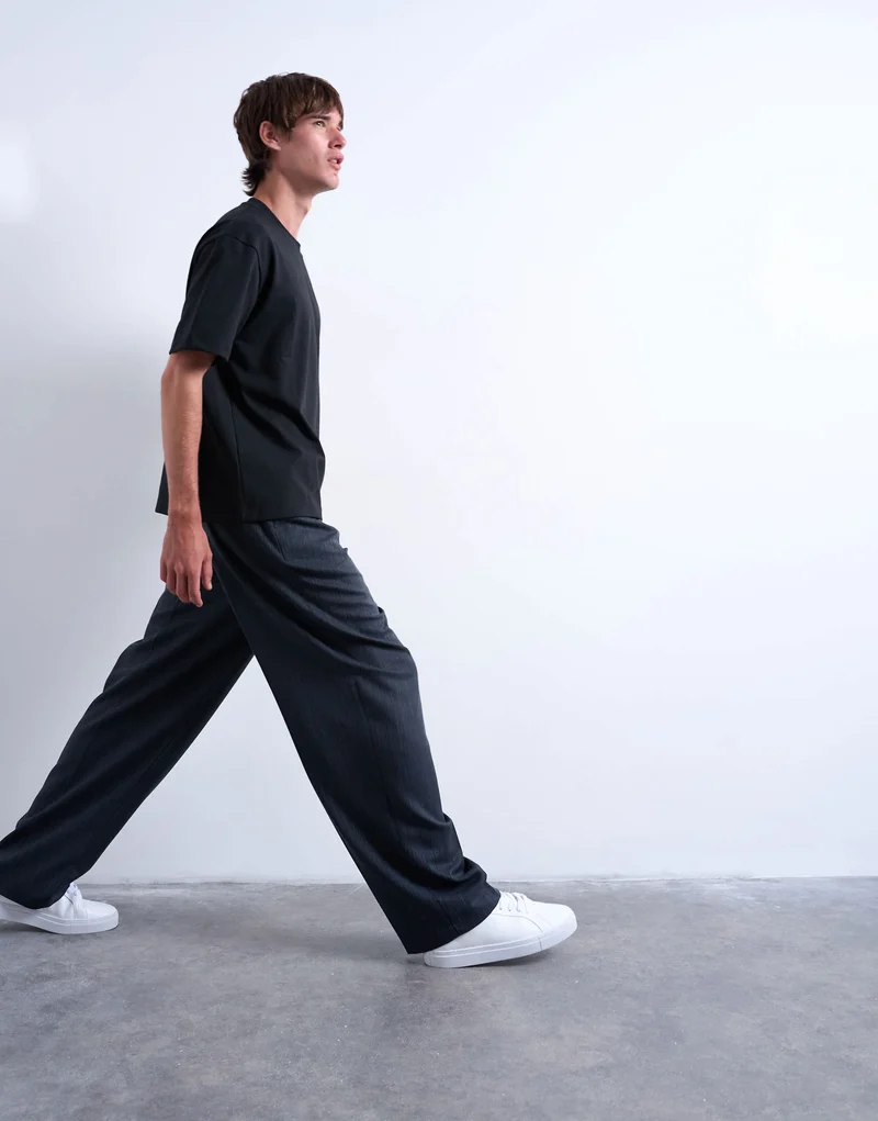 Topman wide leg pleated stripe trouser in grey