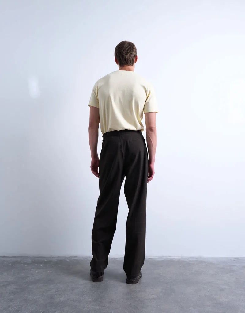 Topman wide leg check smart trousers in chocolate