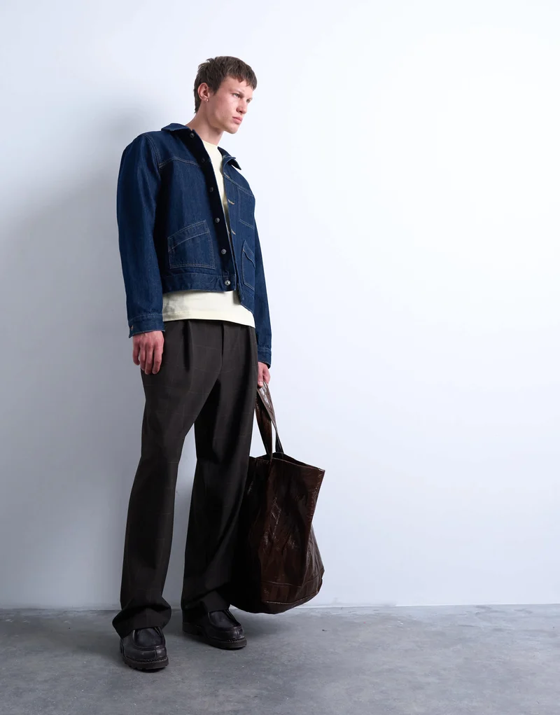 Topman wide leg check smart trousers in chocolate