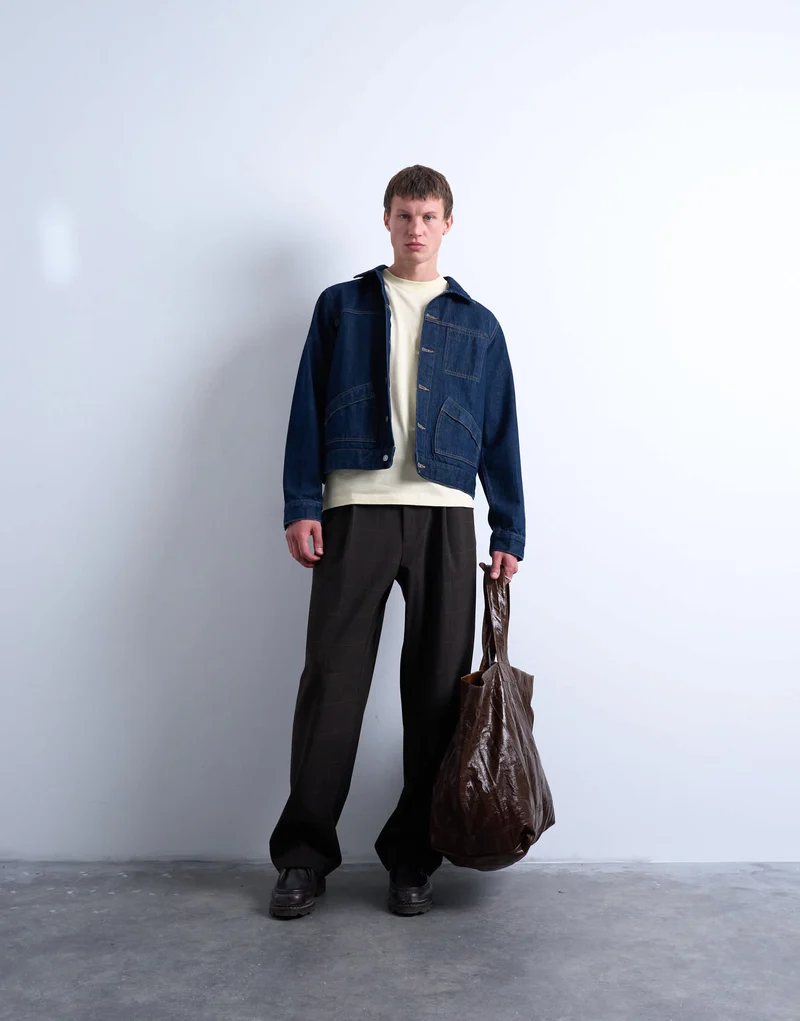 Topman wide leg check smart trousers in chocolate