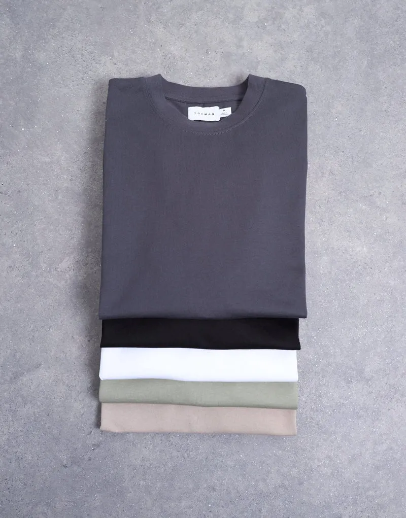 Topman 5 pack relaxed fit t-shirt in black, white, beige, sage and charcoal