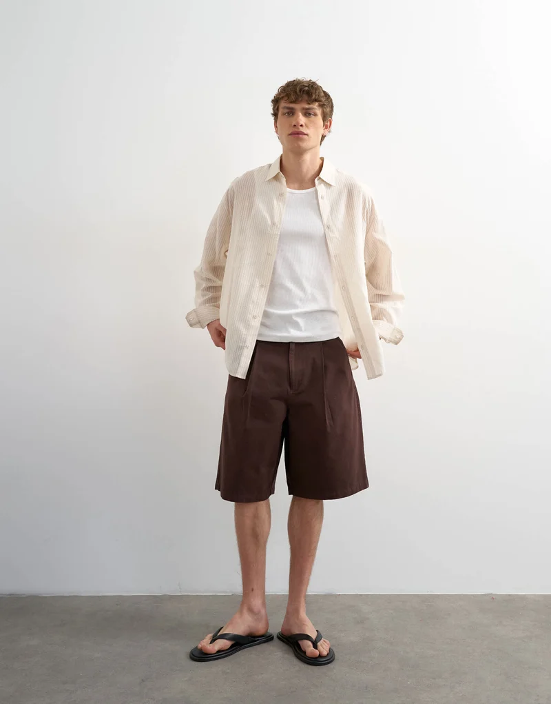 Topman oversized fit sheer stripe shirt in ecru