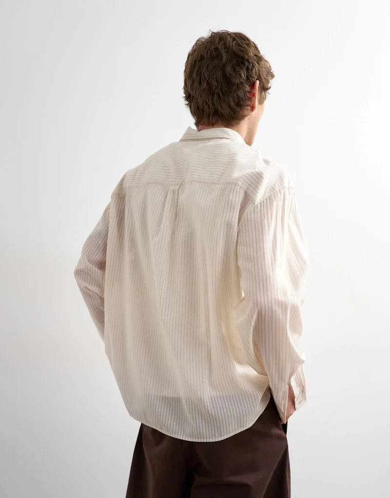 Topman oversized fit sheer stripe shirt in ecru