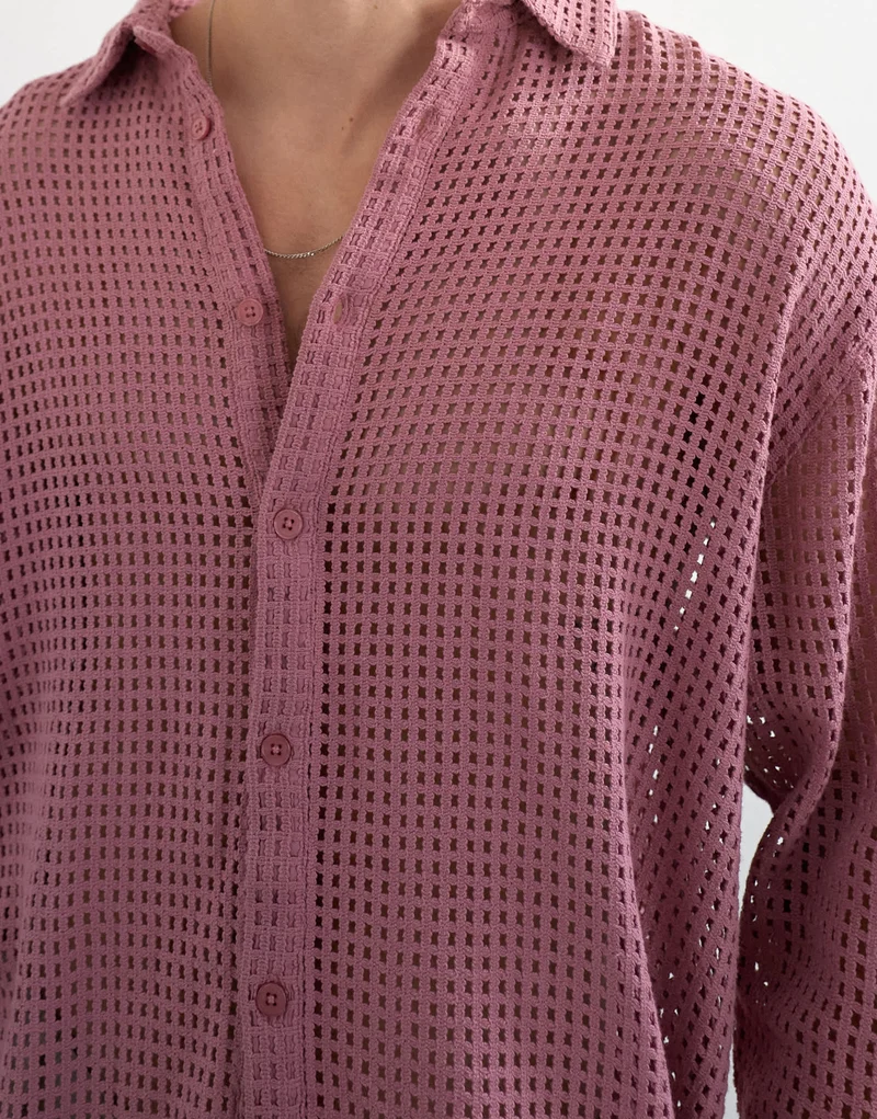 Topman relaxed fit woven mesh shirt in washed pink