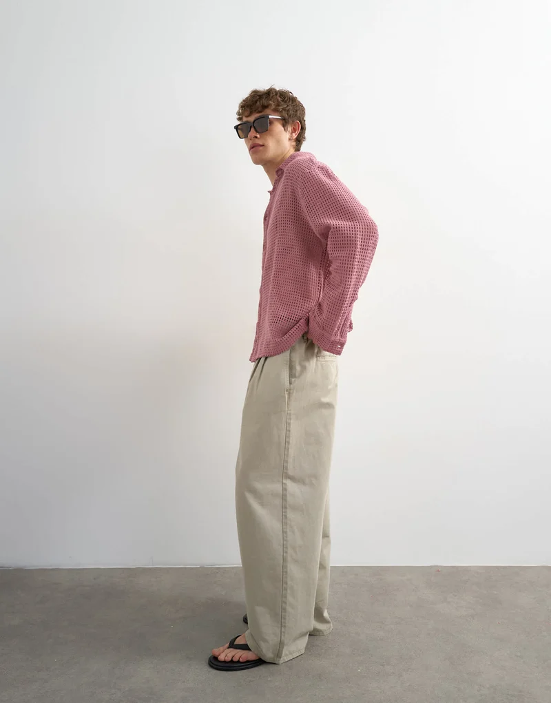 Topman relaxed fit woven mesh shirt in washed pink