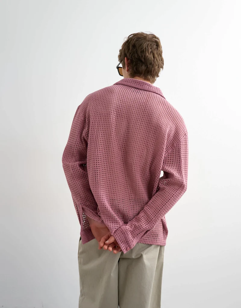 Topman relaxed fit woven mesh shirt in washed pink