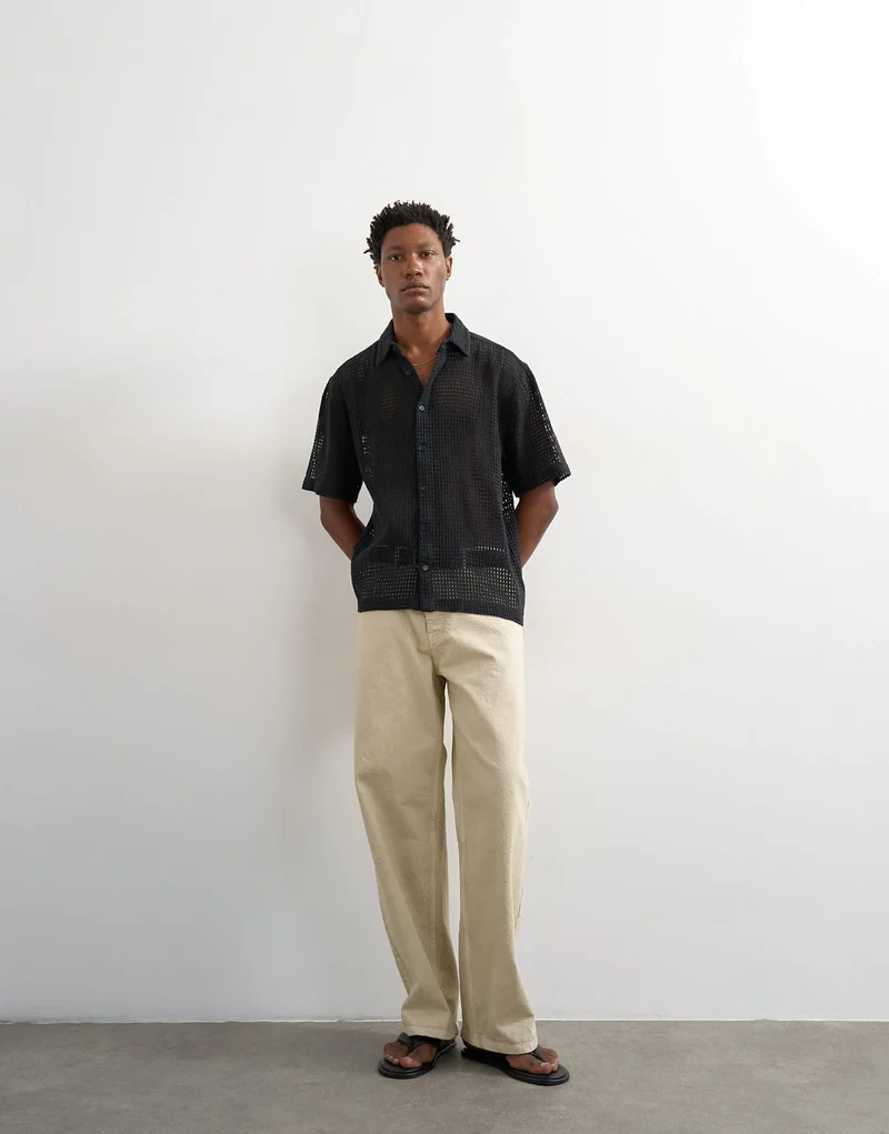 Topman relaxed fit short sleeve woven mesh shirt in black