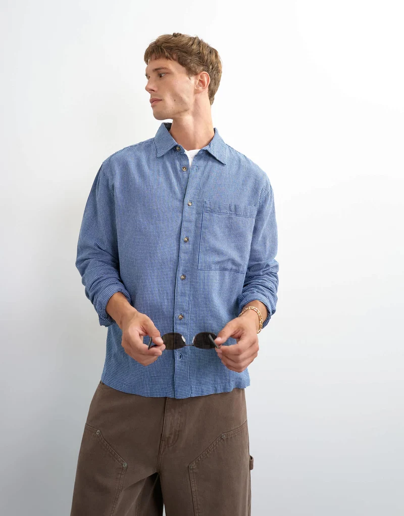 Topman relaxed fit flannel check shirt in blue