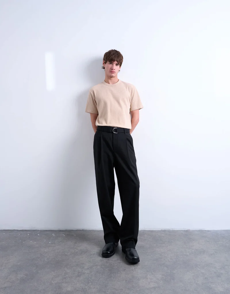 Topman premium heavyweight rib tee in camel