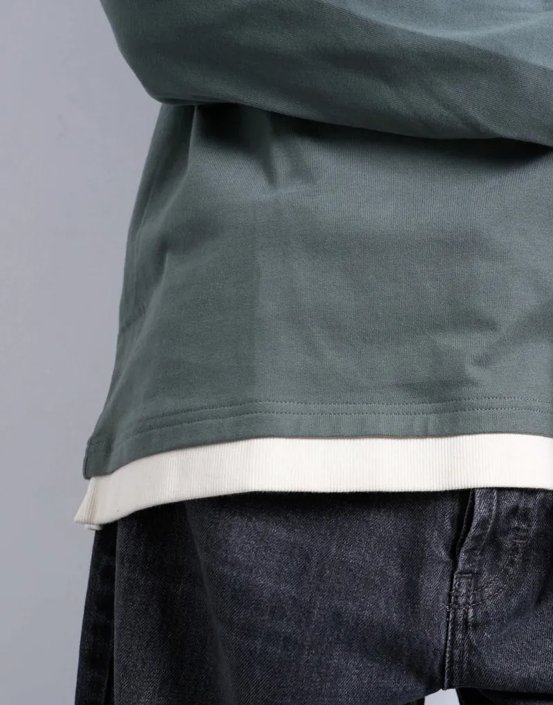 Topman double layer jersey long sleeve tee in sage and cream
