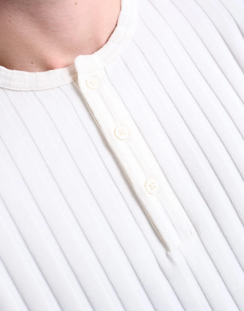 Topman long sleeve rib henley tee in cream
