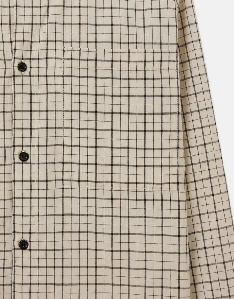 Topman relaxed crop fit check shirt in ecru