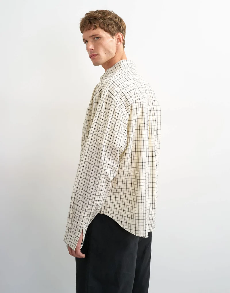Topman relaxed crop fit check shirt in ecru