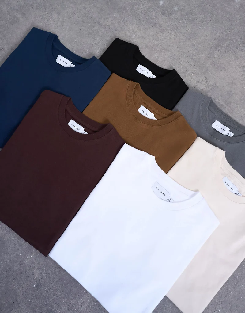 Topman 7 pack classic t-shirt in black, white, brown, navy, charcoal, ecru and brown