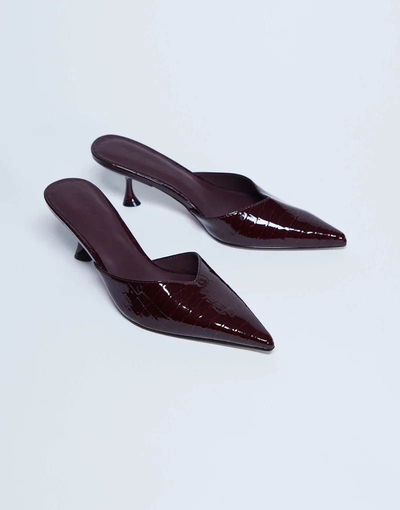Topshop Ivette croc patent close toe mule in burgundy