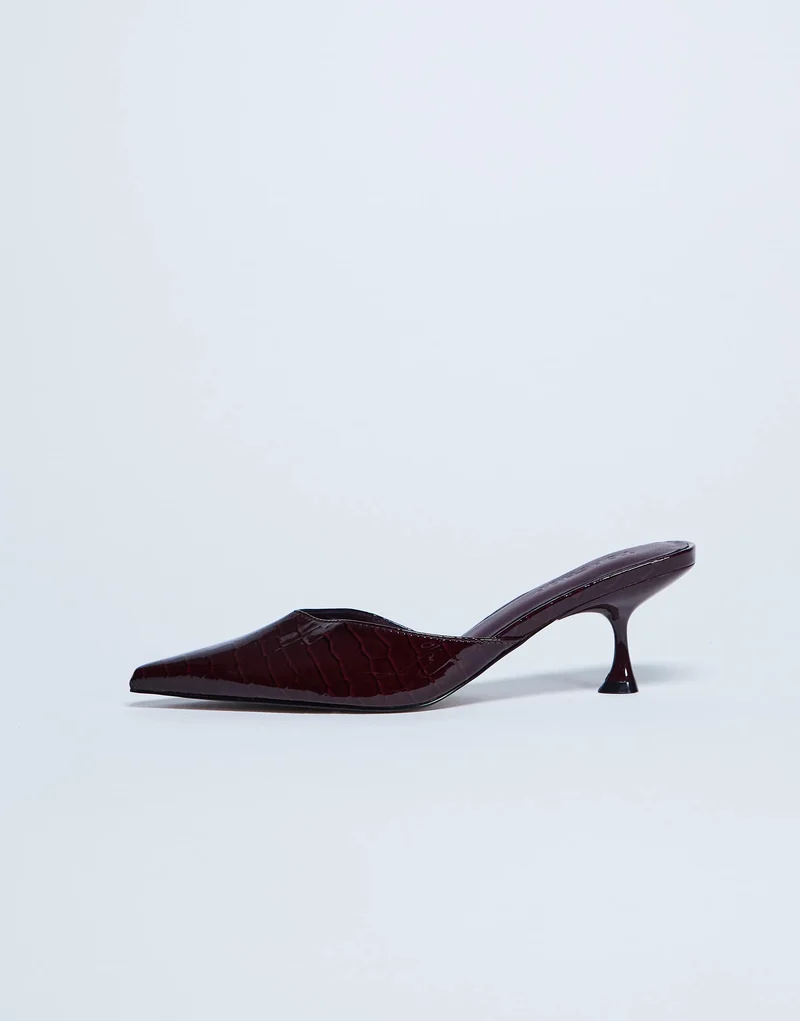 Topshop Ivette croc patent close toe mule in burgundy