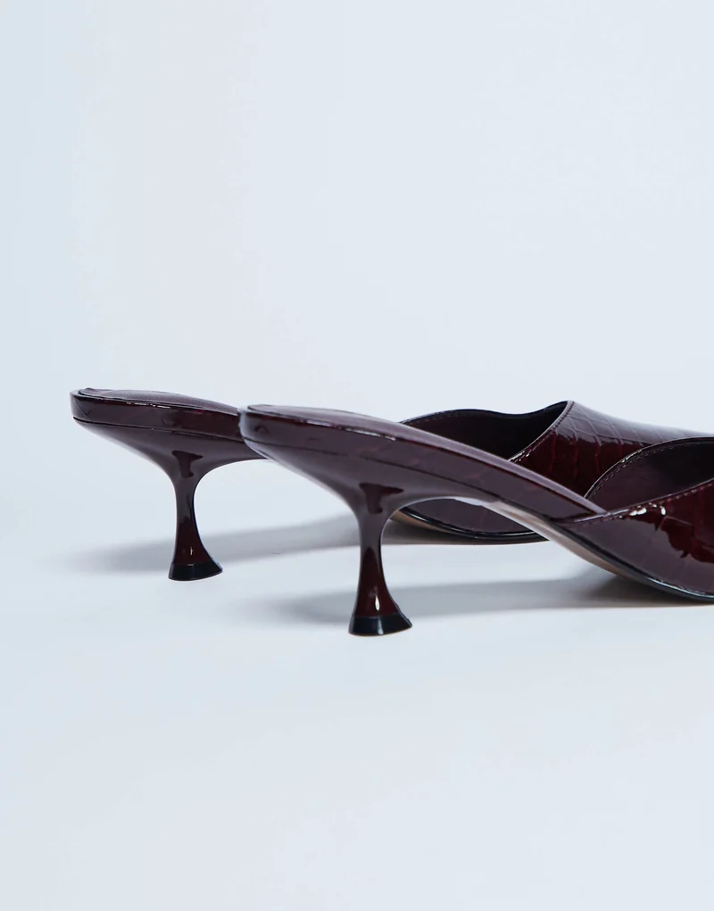 Topshop Ivette croc patent close toe mule in burgundy