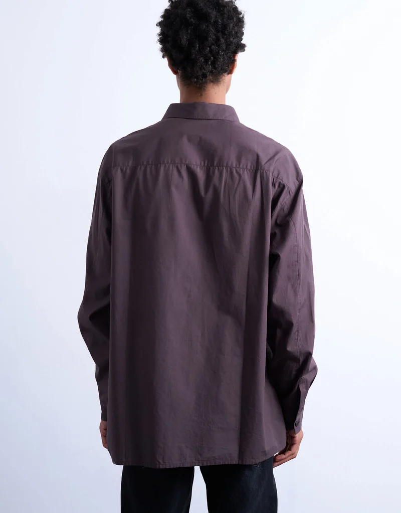 Topman oversized fit poplin shirt with floral embroidery in brown