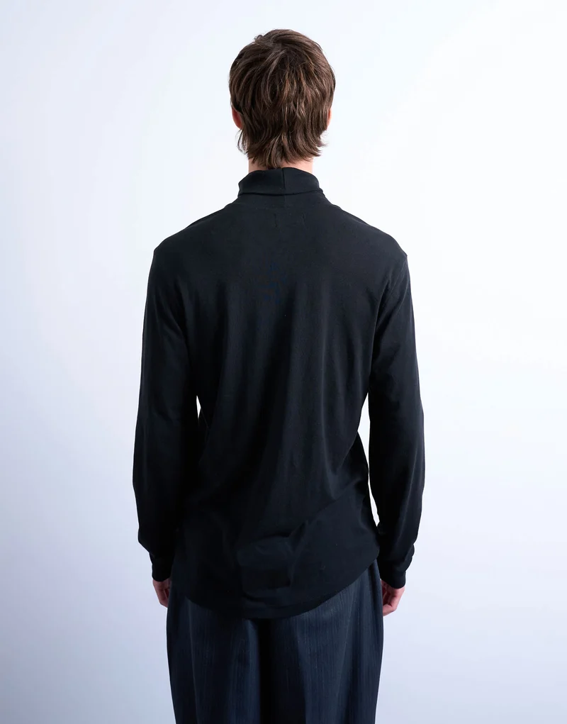 Topman relaxed fit roll neck long sleeve t-shirt in black