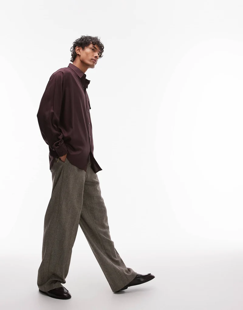 Topman oversized fit shirt in brown