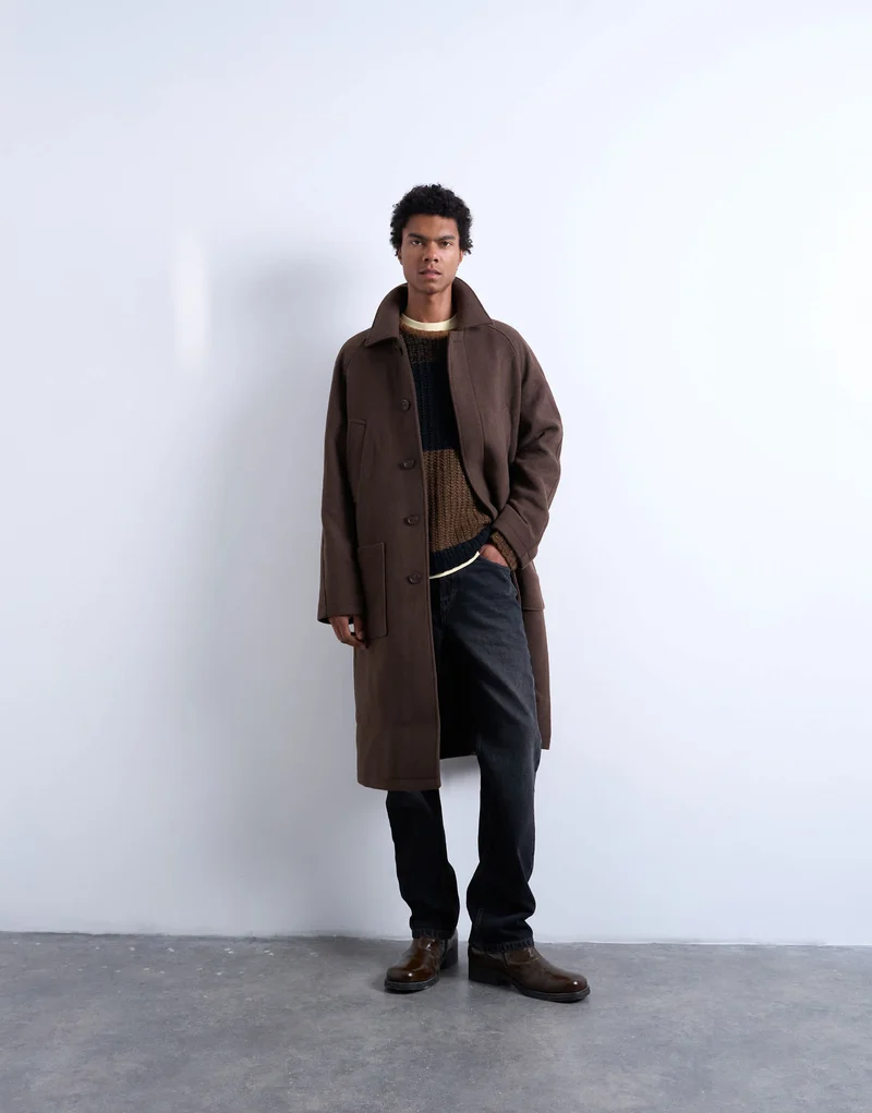 Topman premium wool blend raglan over coat in chocolate