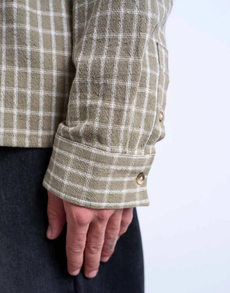 Topman long sleeve relaxed grid check shirt in khaki