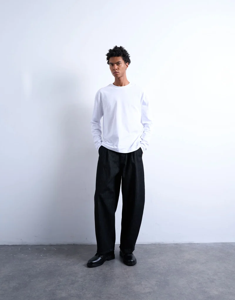 Topman relaxed cropped fit long sleeve t-shirt in white