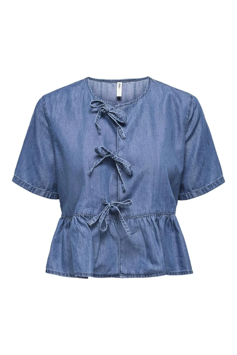 Only - Onlbea Ss Bow Shirt 15344257 - 4720356 - Medium Blue Denim