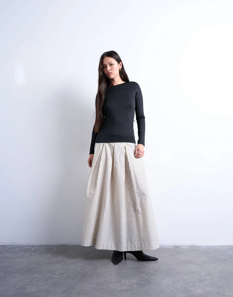 Topshop slinky crew neck long sleeve top in black