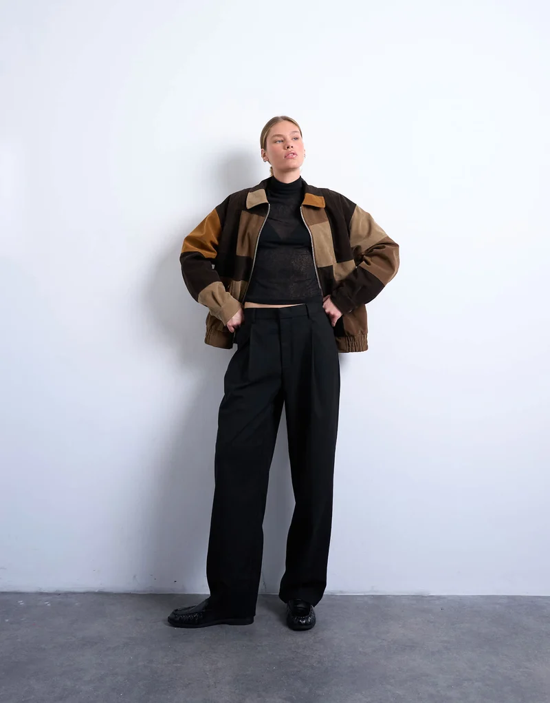 Topshop faux suede patchwork bomber jacket in multi