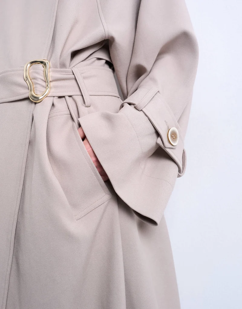 Topshop oversized clean tailored Trench with dropped armhole in stone