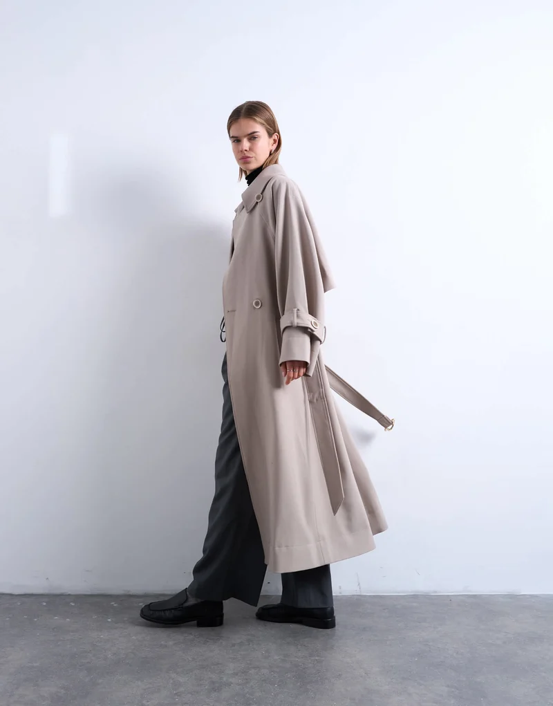 Topshop oversized clean tailored Trench with dropped armhole in stone
