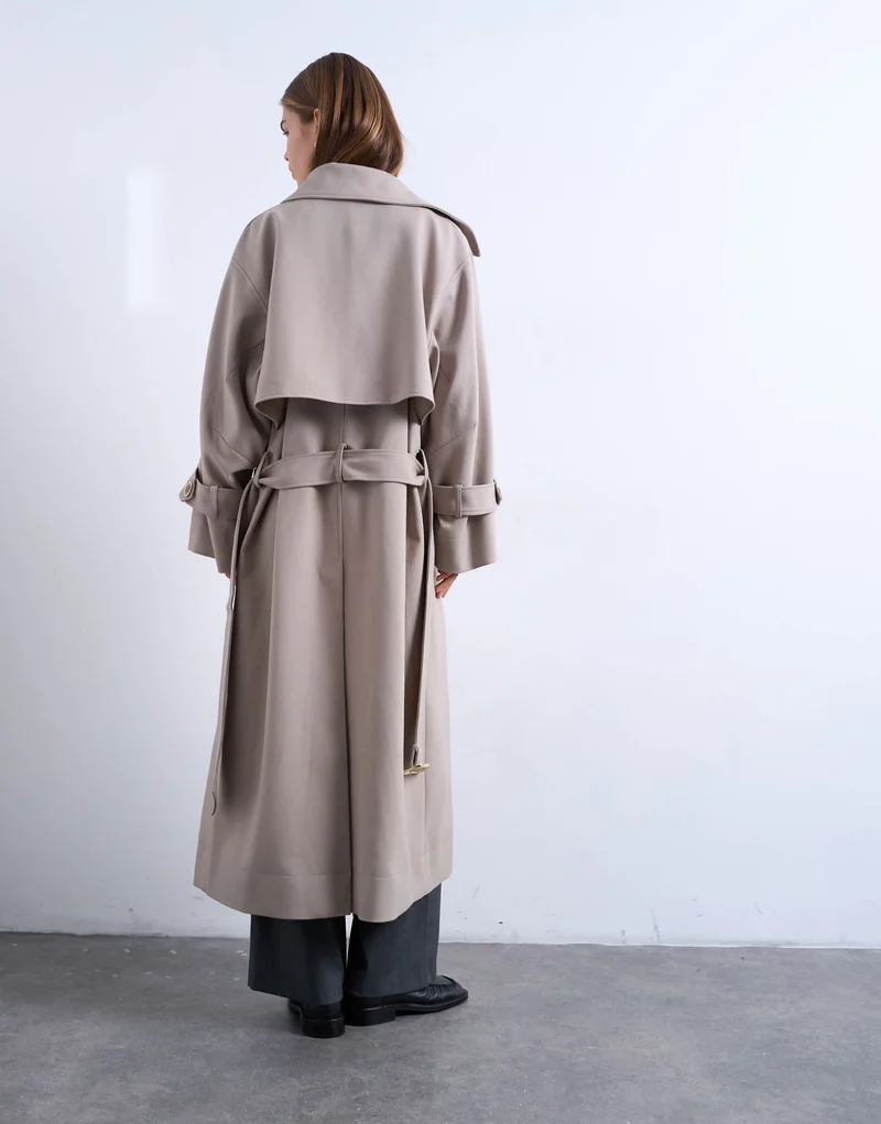 Topshop oversized clean tailored Trench with dropped armhole in stone
