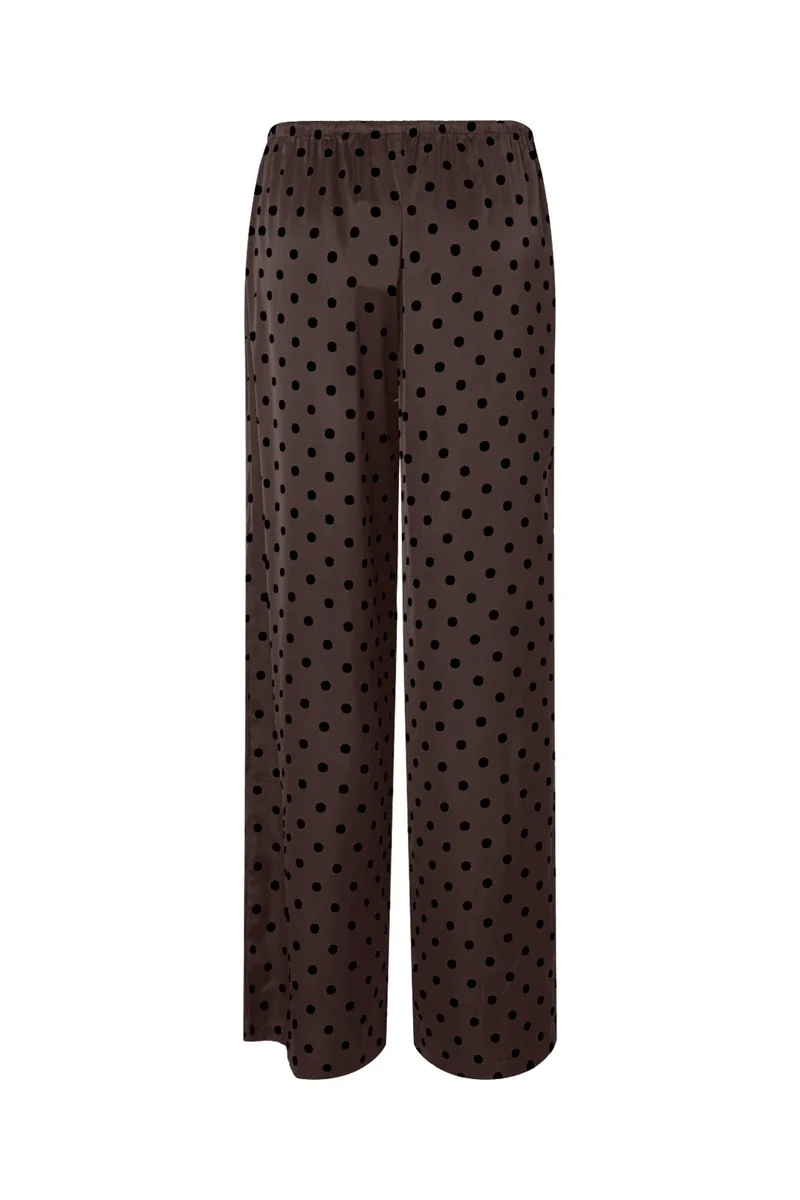 Pieces - Pcjytta Straight Satin Pants - 5069033 Hot Fudge Black Dots