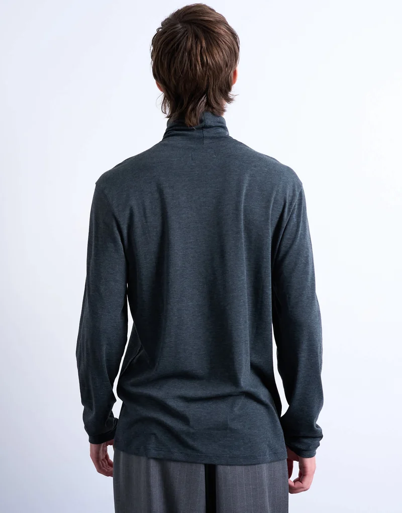 Topman relaxed fit roll neck long sleeve t-shirt in dark grey
