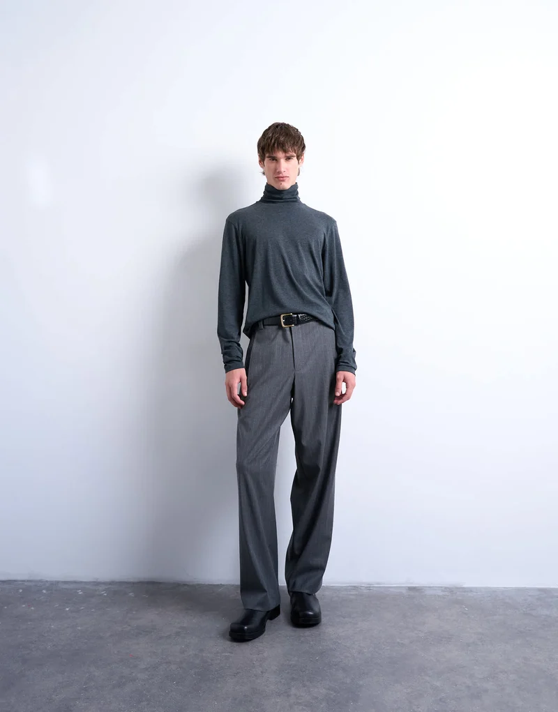 Topman relaxed fit roll neck long sleeve t-shirt in dark grey