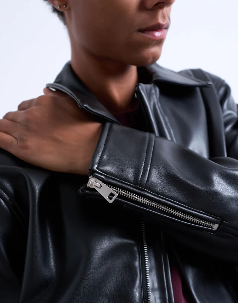 Topman soft faux leather jacket in black