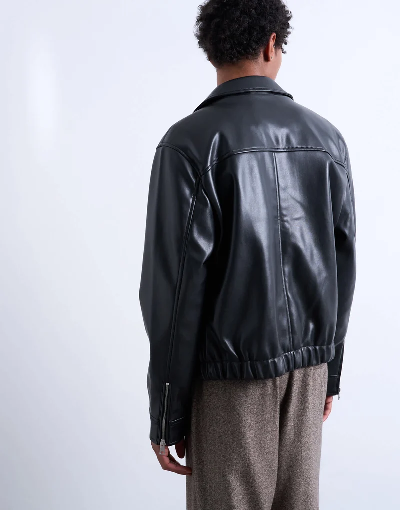 Topman soft faux leather jacket in black