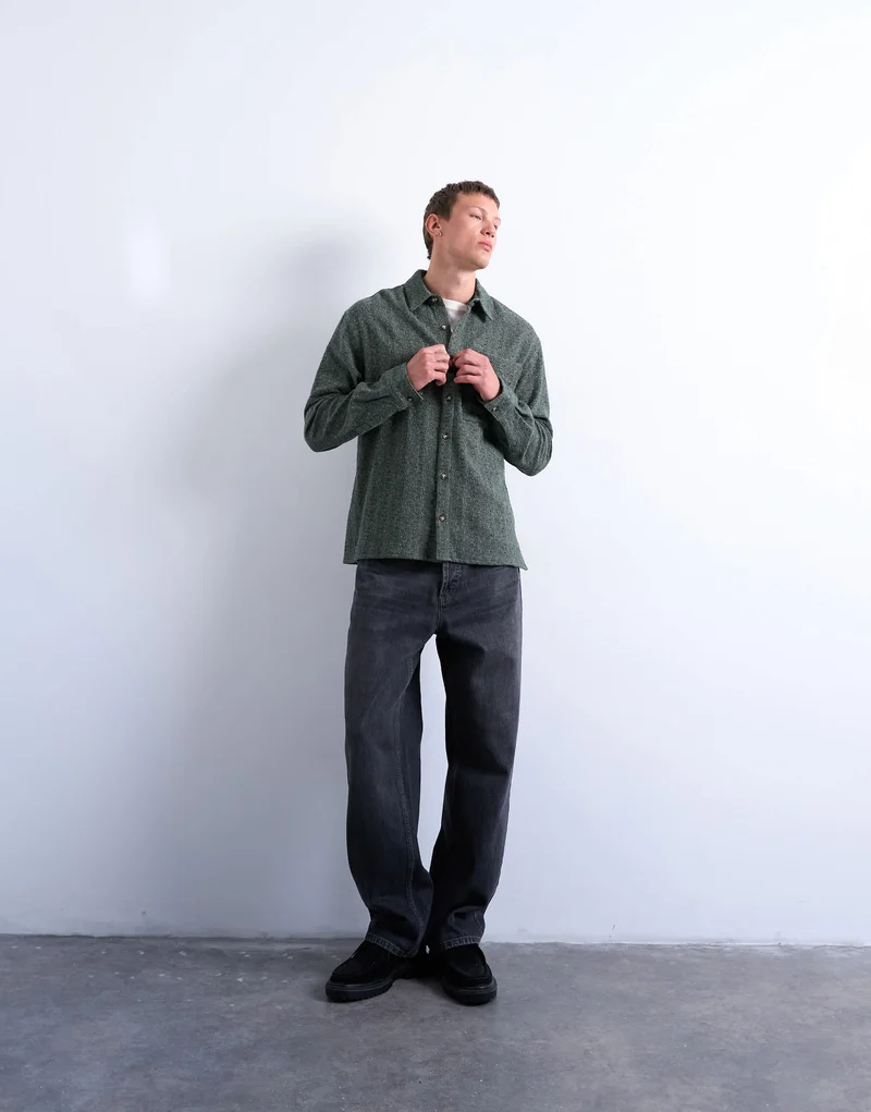 Topman relaxed fit marl textured shirt in green