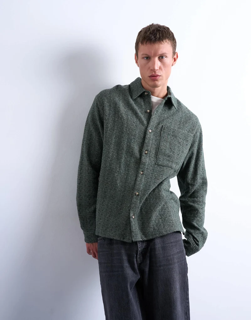 Topman relaxed fit marl textured shirt in green
