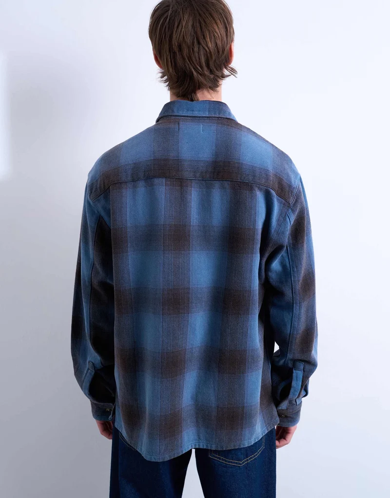 Topman relaxed fit washed check shirt in blue