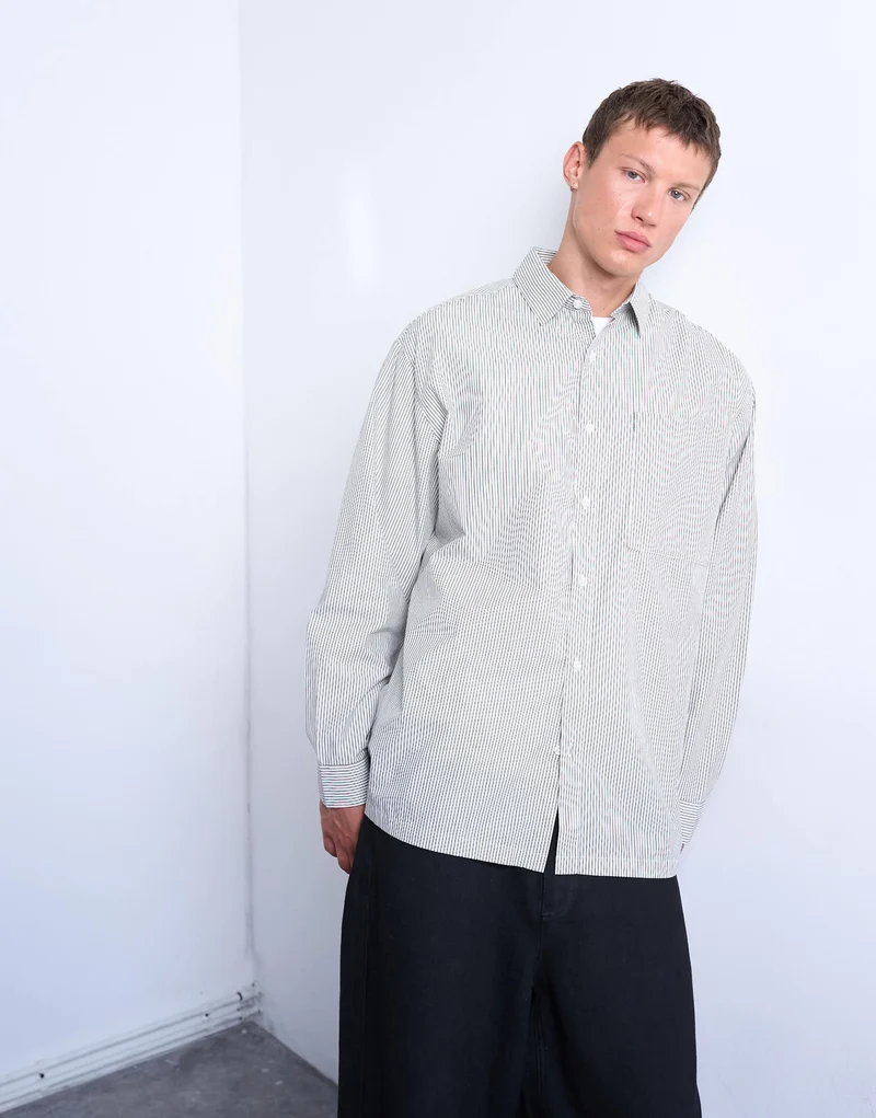 Topman oversized fit stripe shirt in black & ecru