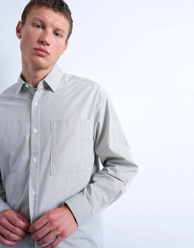 Topman oversized fit stripe shirt in black & ecru