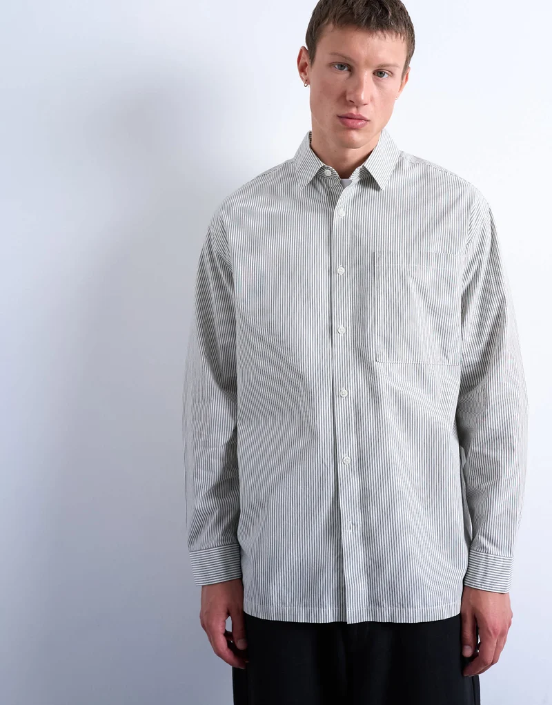 Topman oversized fit stripe shirt in black & ecru