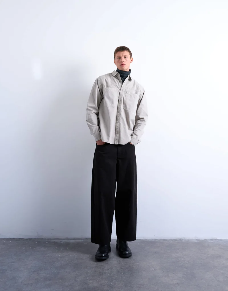 Topman regular fit ripstop overshirt in washed stone