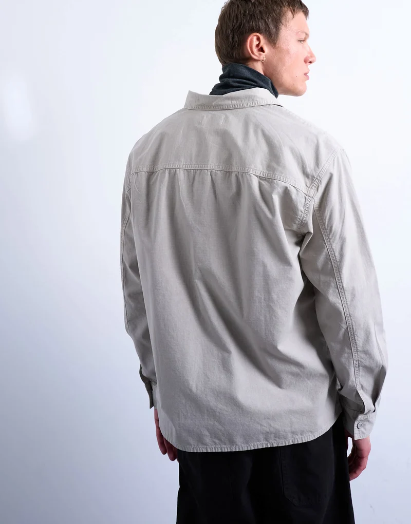 Topman regular fit ripstop overshirt in washed stone