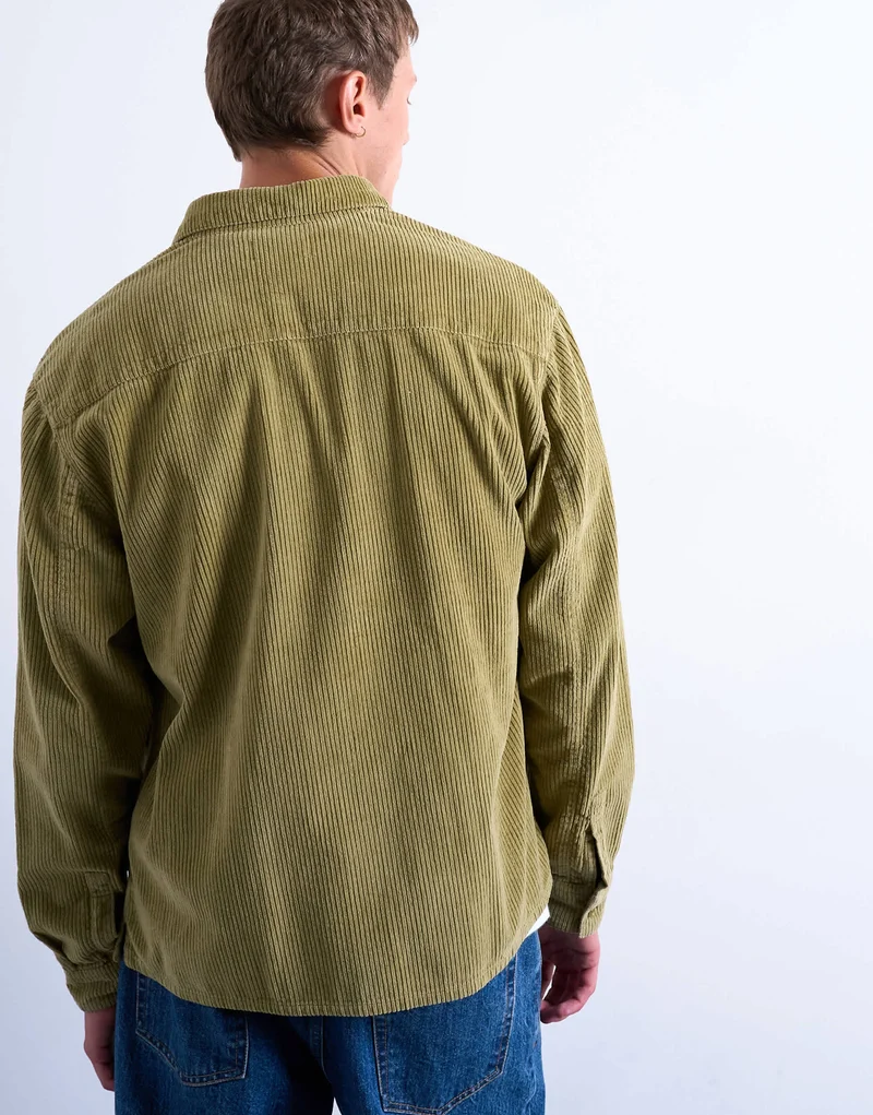 Topman regular fit cord shirt in washed green