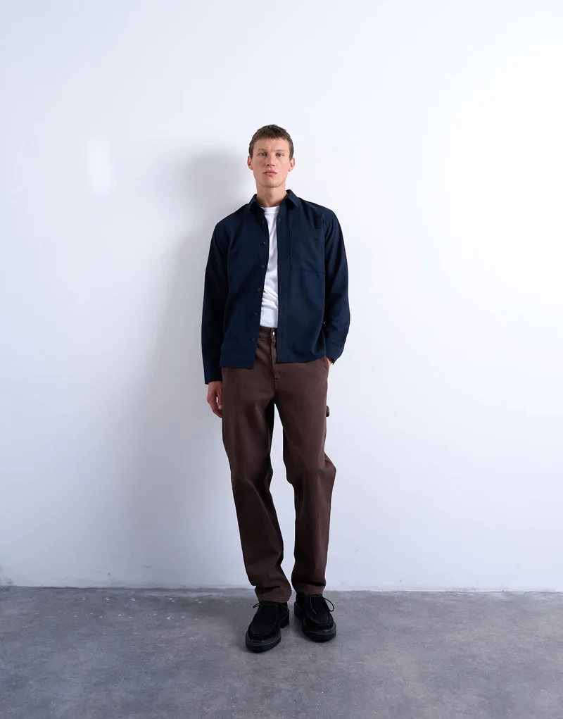 Topman regular fit flannel shirt in navy