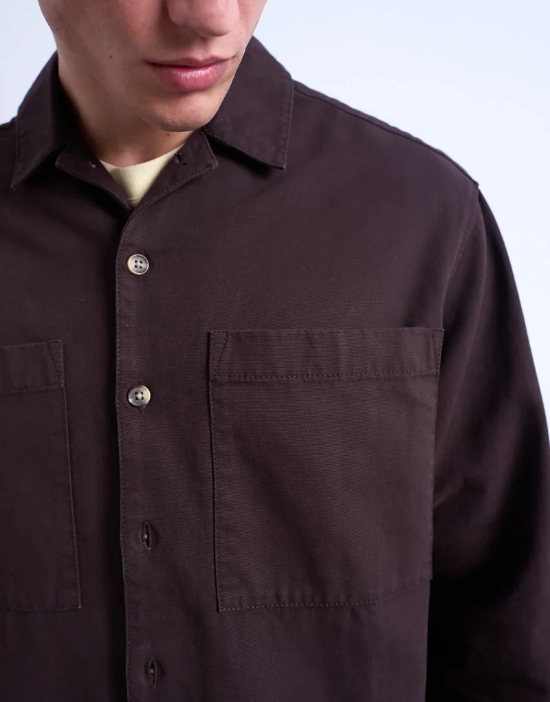 Topman regular fit twill overshirt in brown