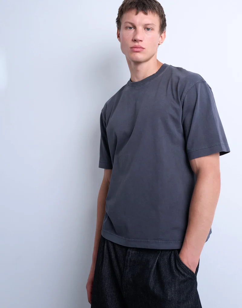 Topman boxy oversized t-shirt in washed charcoal